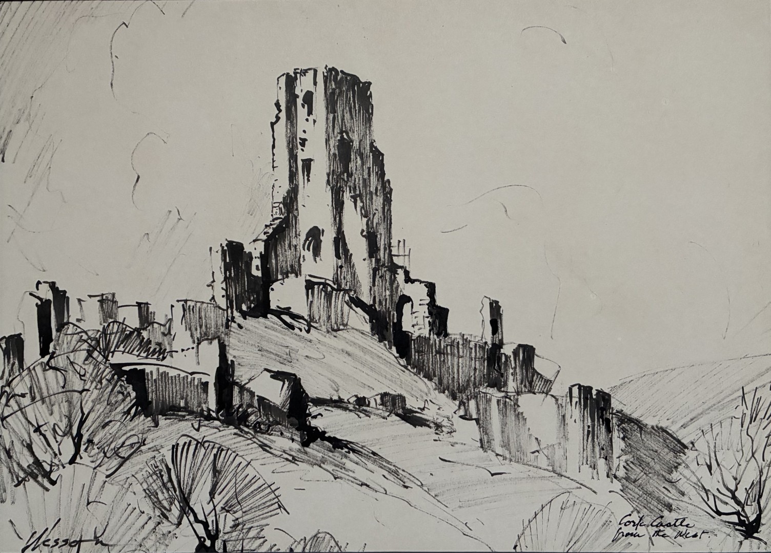 Corfe castle from the west