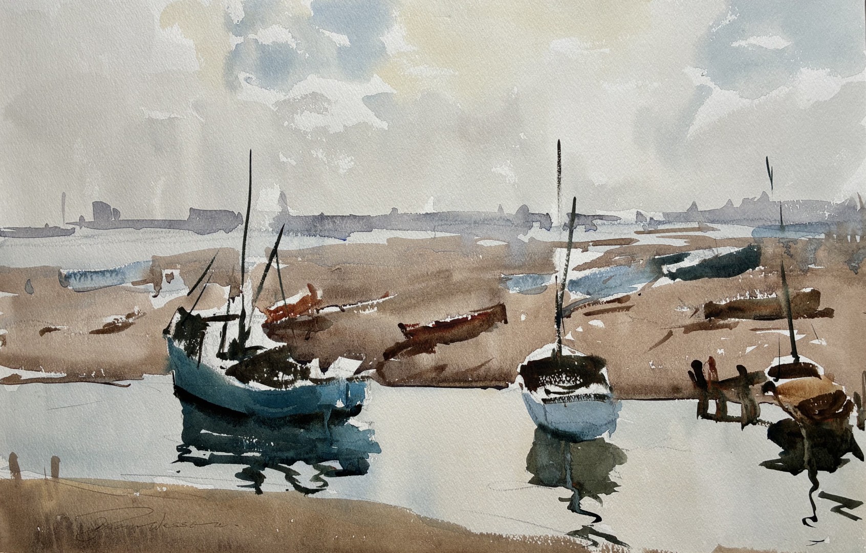 Edward Wesson watercolour painting - A Quiet Creek