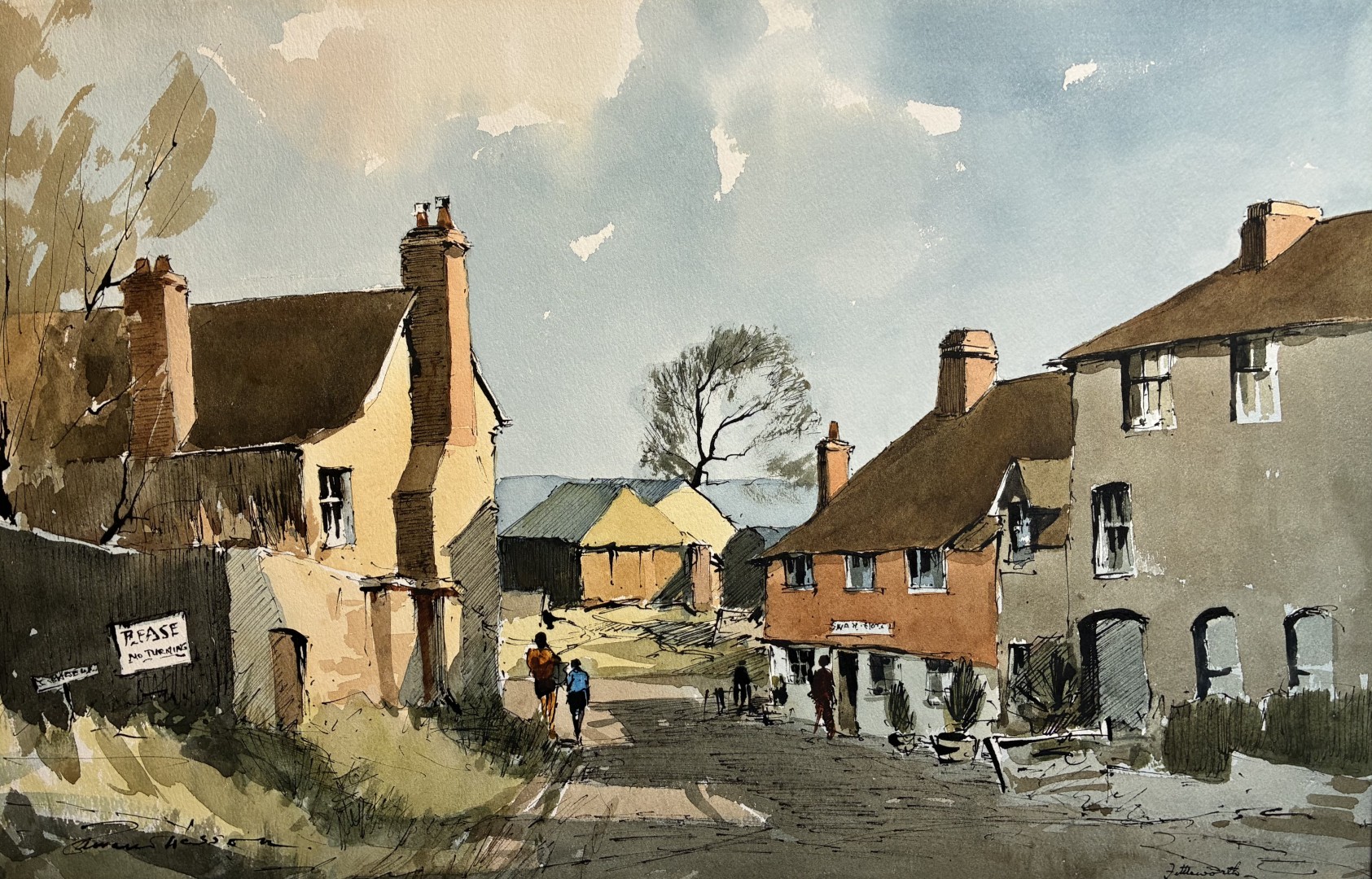 Edward Wesson watercolour painting - Afternoon Light, Fittleworth, West Sussex