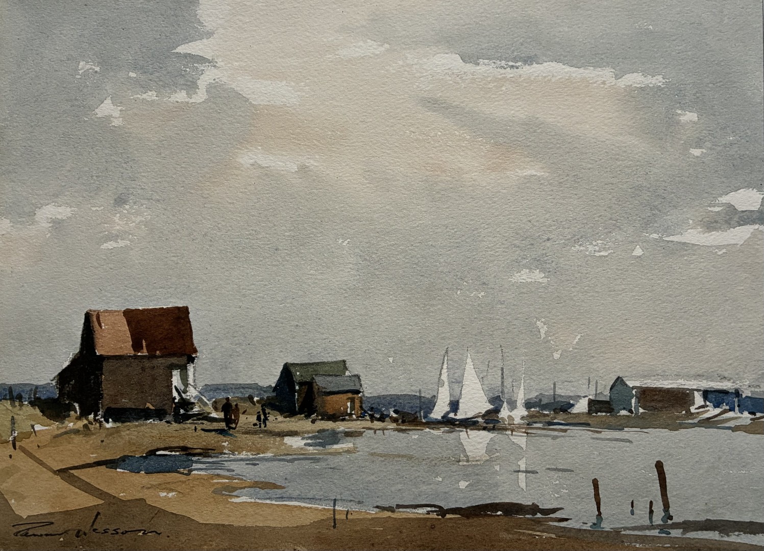 Edward Wesson watercolour painting - Walberswick, Suffolk